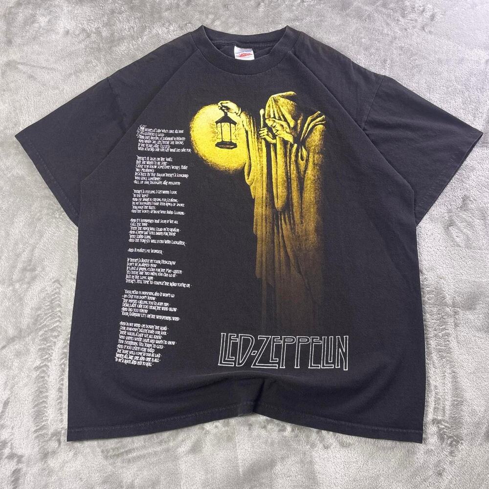 Vintage Led Zeppelin Stairway to Heaven T-Shirt Men’s Large Black Band Rock Tee